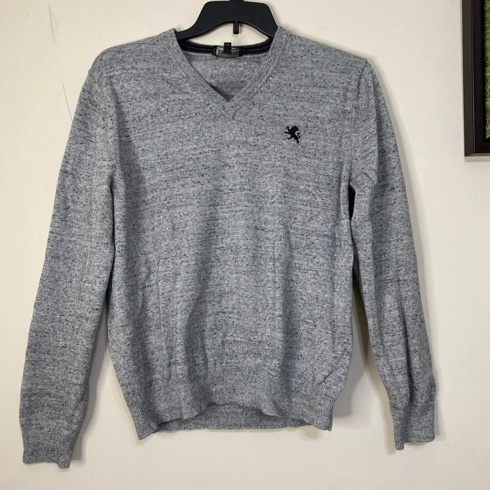Express V-Neck Sweater Pullover Embroidered Logo Gray Cotton men’s  Size L